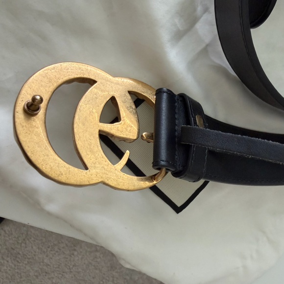 Gucci Black Leather Belt with Gold Pearl Buckle main image 4